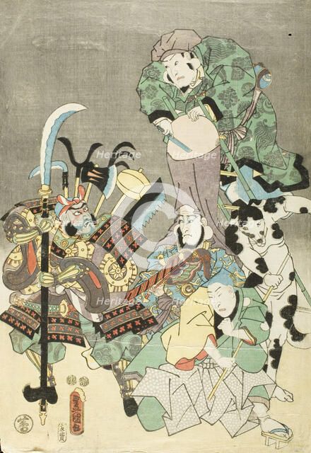 Actors as Otsu-e figures Fukurokuju and Benkei, c1850. Creator: Utagawa Kunisada.