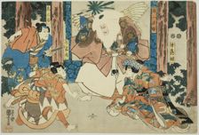 Actors as Ushiwakamaru, Kisanta, Kiichi Hogen, and Minazuru-hime, c. 1847/52. Creator: Utagawa Kuniyoshi