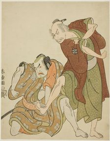 Actors playing the roles of Giheiji and his son-in-law, Danshichi Kurobei, Japan, c. 1768. Creator: Shunsho