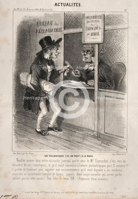 Actualités: Un Philantrope à la mode, 1841. Creator: Clémente Pruche (French, 1831-1870).