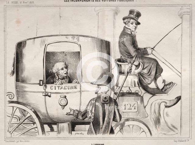 Actualités: Les Inconvénients des voitures publique: LUrbaine, 1839. Creator: Clémente Pruche (French, 1831-1870).