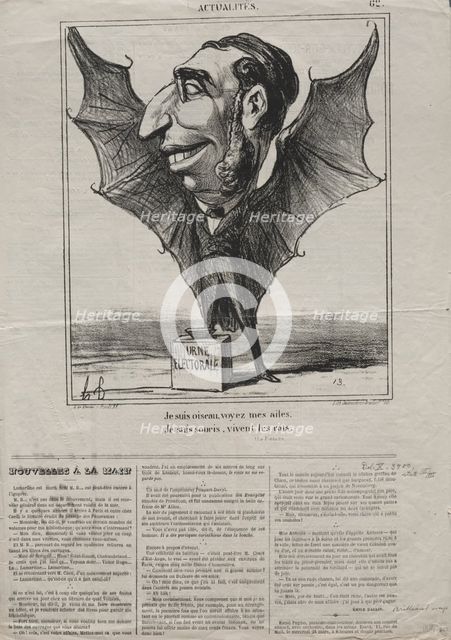 Actualities (No. 62): I am a bird, see my wings.., 1869. Creator: Honoré Daumier (French, 1808-1879).