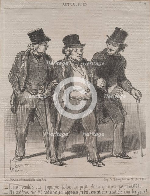Actualities (No. 7): It seems to me that I notice a little dog there that is not muzzled!..., 1852. Creator: Honoré Daumier (French, 1808-1879).