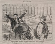 Actualities (plate 164): Jean Goujon and Philibert Delorme looking for the courtyard of the Louvre. Creator: Honoré Daumier (French, 1808-1879)