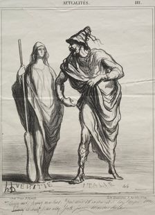 Actualities, plate 181: What do you take me for! Take my arm, 1866. Creator: Honoré Daumier (French, 1808-1879)