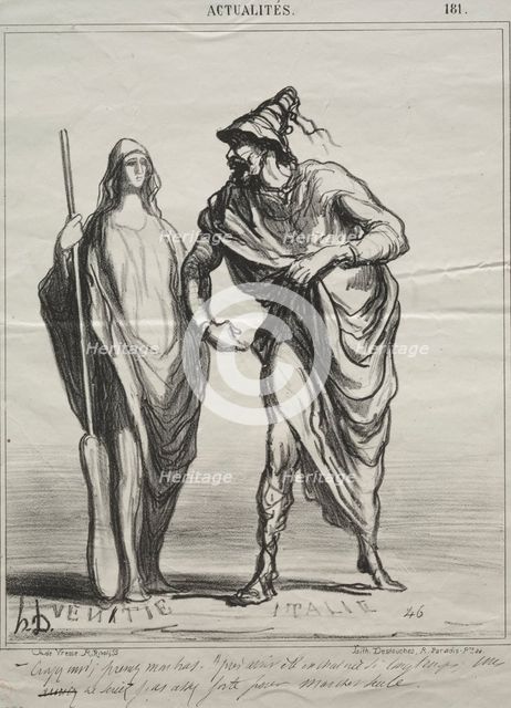 Actualities, plate 181: What do you take me for! Take my arm, 1866. Creator: Honoré Daumier (French, 1808-1879).