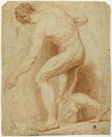 Academic Male Nude, Half-Kneeling and Seen from the Back, n.d. Creator: Unknown