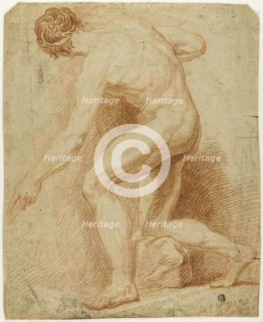 Academic Male Nude, Half-Kneeling and Seen from the Back, n.d. Creator: Unknown.