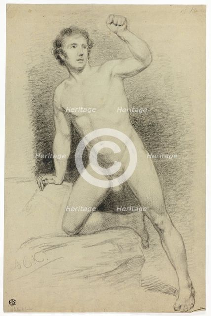 Academic Male Nude Leaning on Platform, n.d. Creator: Barend Cornelis Koekkoek.