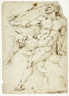 Academic Male Nude Representing Hercules with Nessus's Robe (recto and verso), n.d. Creator: Unknown