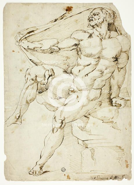 Academic Male Nude Representing Hercules with Nessus's Robe (recto and verso), n.d. Creator: Unknown.