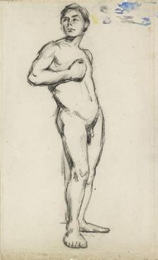 Academic Study of a male Nude with his right Hand clenched across his Chest, 1865. Artist: Paul Cezanne