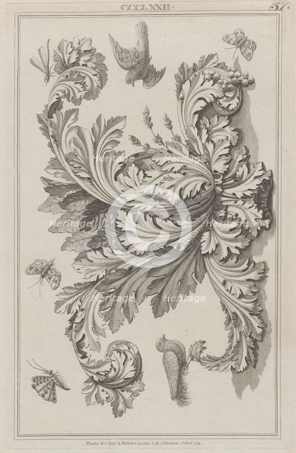 Acanthus Leaves, Birds and Insects, no. CCCLXXII ("Designs for Various Ornaments,..., April 1, 1792. Creator: Michelangelo Pergolesi.