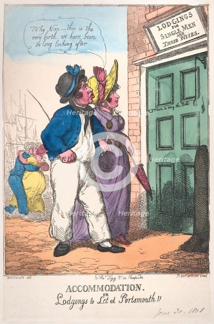Accommodation, or Lodgings to Let at Portsmouth!!, June 30, 1808., June 30, 1808. Creator: Thomas Rowlandson.