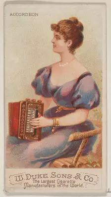 Accordion, from the Musical Instruments series (N82) for Duke brand cigarettes, 1888., 1888. Creator: Schumacher & Ettlinger