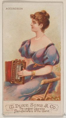 Accordion, from the Musical Instruments series (N82) for Duke brand cigarettes, 1888., 1888. Creator: Schumacher & Ettlinger