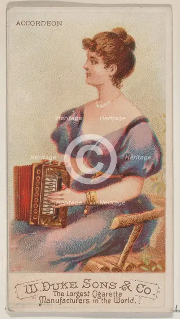Accordion, from the Musical Instruments series (N82) for Duke brand cigarettes, 1888., 1888. Creator: Schumacher & Ettlinger.