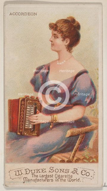 Accordion, from the Musical Instruments series (N82) for Duke brand cigarettes, 1888., 1888. Creator: Schumacher & Ettlinger.