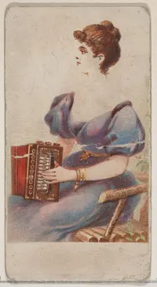 Accordion, from the Musical Instruments series (N82) for Duke brand cigarettes, 1888., 1888. Creator: Schumacher & Ettlinger