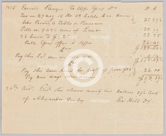 Account of taxable property, including enslaved persons, owned by Edward Rouzee, October 26, 1815. Creator: Unknown.