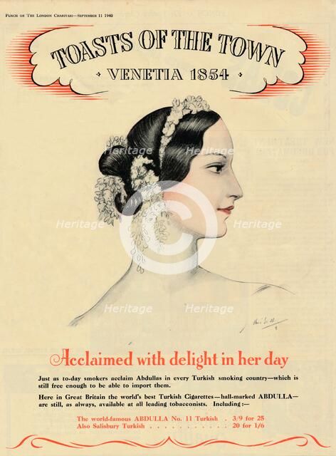 'Acclaimed with delight in her day, Toasts of the Town - Venetia 1854', 1940. Artist: Unknown.