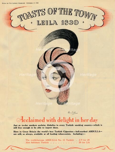 'Acclaimed with delight in her day, Toasts of the Town - Leila 1830', 1940. Artist: Unknown.