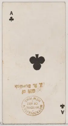 Ace of Clubs (black), from the Playing Cards series (N84) for Duke brand cigarettes, 1888., 1888. Creator: Unknown