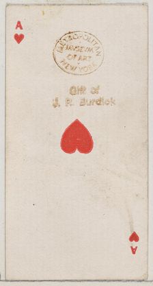 Ace of Hearts (red), from the Playing Cards series (N84) for Duke brand cigarettes, 1888., 1888. Creator: Unknown
