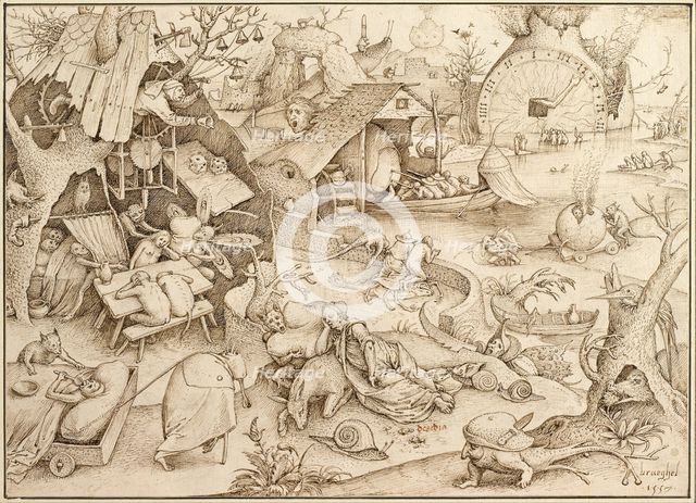 Acedia (Sloth) From the series Seven Deadly Sins, 1557. Artist: Bruegel (Brueghel), Pieter, the Elder (ca 1525-1569)