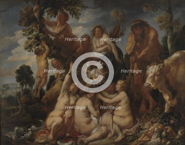 Achelous Defeated by Hercules, The Origin of the Cornucopia. (Allegory of Fruitfulness), 1649. Creator: Jacob Jordaens.