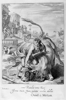 Achelous in the shape of a bull is vanquished by Hercules, 1655. Creator: Unknown