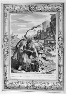 Achelous in the shape of a bull is vanquished by Hercules, 1733. Artist: Bernard Picart