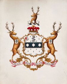 Achievement of arms of Joseph Lister, Baron Lister. Creator: Unknown