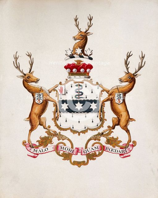 Achievement of arms of Joseph Lister, Baron Lister. Creator: Unknown.
