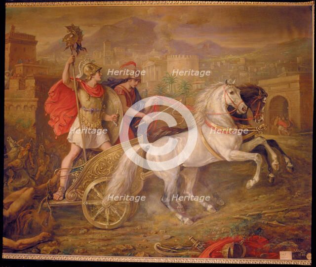 Achilles and Hector in the siege of Troy', Achilles, the Greek hero  of 'Iliad'.