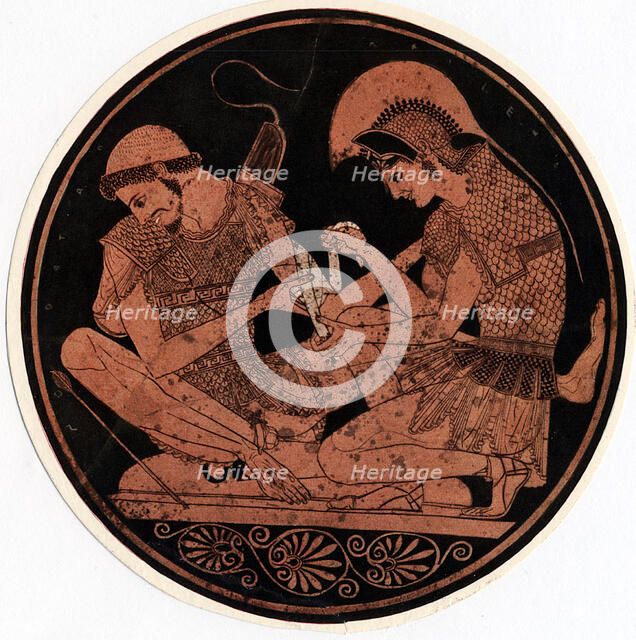 Achilles bandaging the wound of Patroclus, c1900. Artist: Unknown
