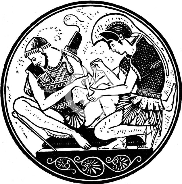 Achilles bandaging the wound of Patroclus, c1900. Artist: Unknown