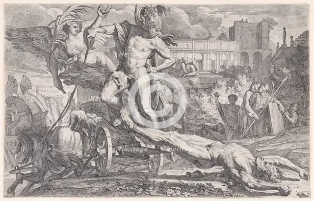 Achilles dragging the body of Hector around the walls of Troy, 1648-50. Creator: Pietro Testa.
