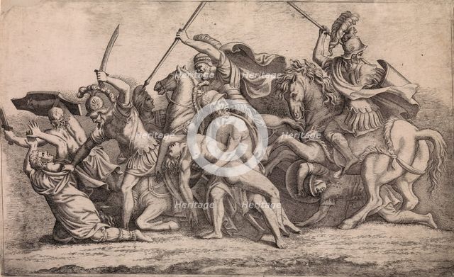 Achilles Removing Patroclus' Body From the Battle, ca. 1547. Creator: Leon Davent.