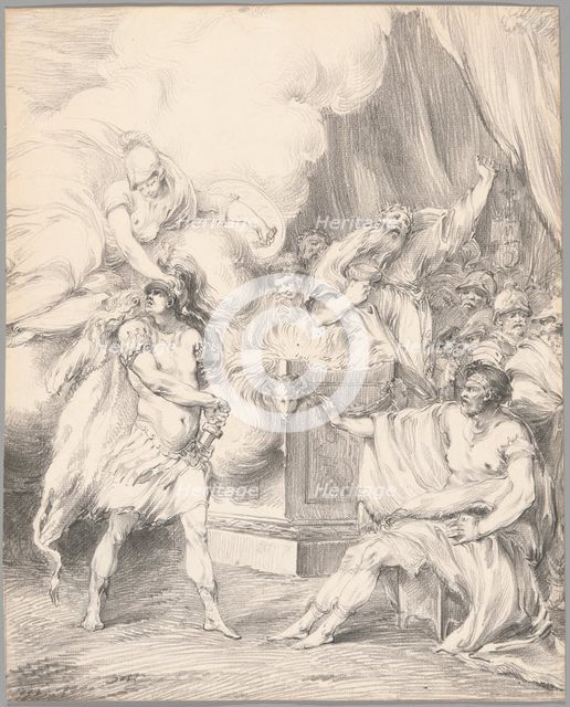 Achilles Restrained by Athena in Agamemnon's Tent, from Iliad, Book I, 1765/66. Creator: Johan Tobias Sergel.