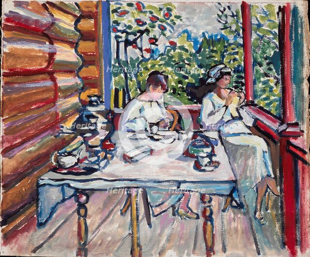 Achtyrka. Nina and Tatiana on the veranda, 1917. Creator: Kandinsky, Wassily Vasilyevich (1866-1944).
