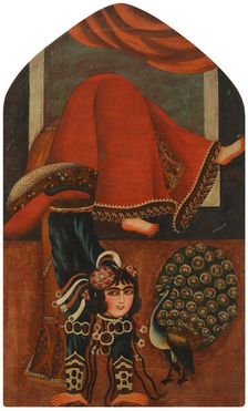 Acrobat and a peacock, ca 1825. Creator: Anonymous