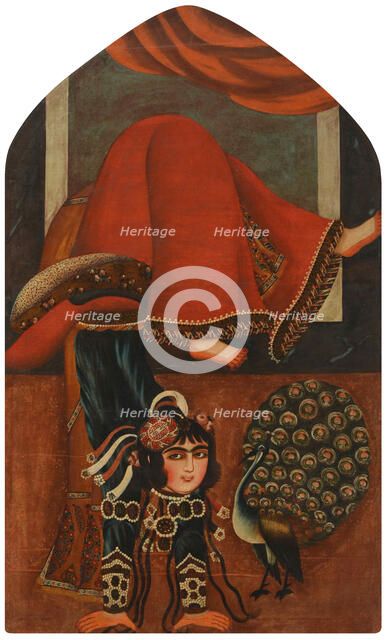 Acrobat and a peacock, ca 1825. Creator: Anonymous.