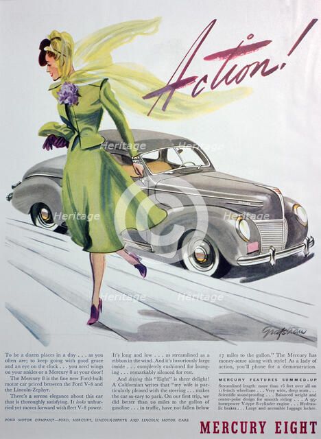 Advert for the Mercury Eight motor car, 1939. Artist: Unknown