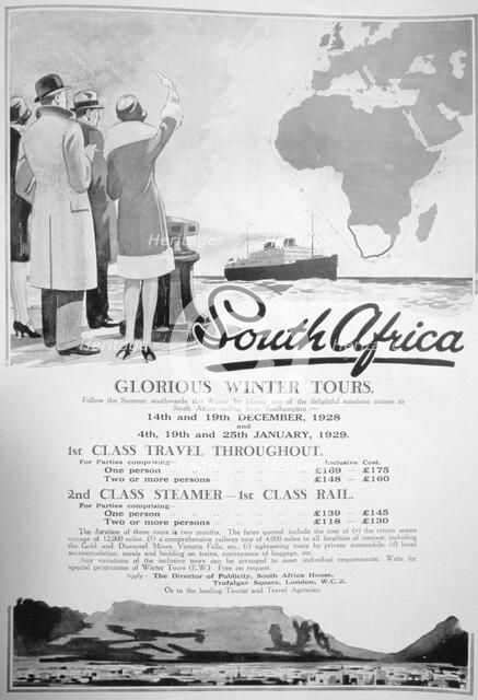 Advert for winter tours of South Africa, 1928. Artist: Unknown