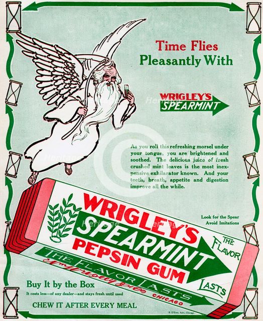 Advert for Wrigley's Spearmint Pepsin Gum, 1913. Artist: Unknown