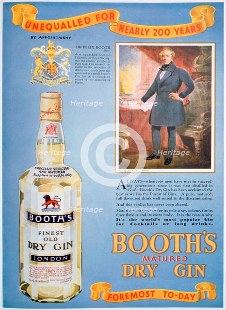 Advert for Booth's gin, 1935. Artist: Unknown
