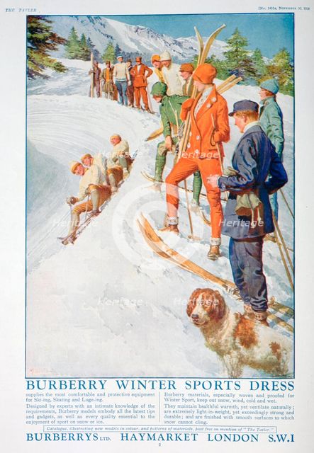 Advert for Burberry winter sports dress, 1928. Artist: Unknown