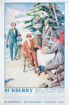 Advert for Burberry snow and wind-proof winter sports dress, 1928