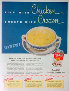 Advert for Campbell's Condensed Cream of Chicken Soup, 1949